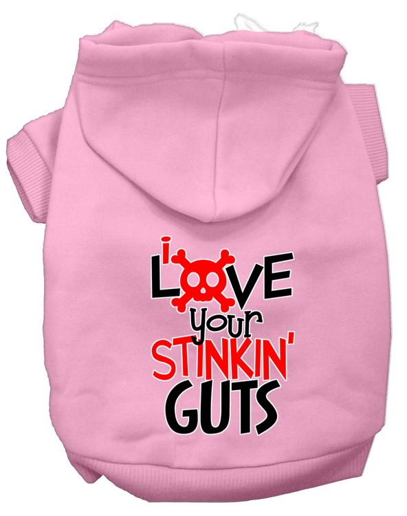 Love your Stinkin Guts Screen Print Dog Hoodie Light Pink M